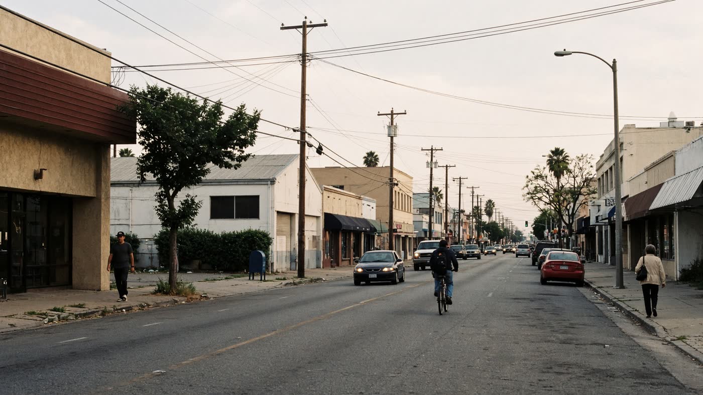 A late-afternoon street in the San Fernando Valley.