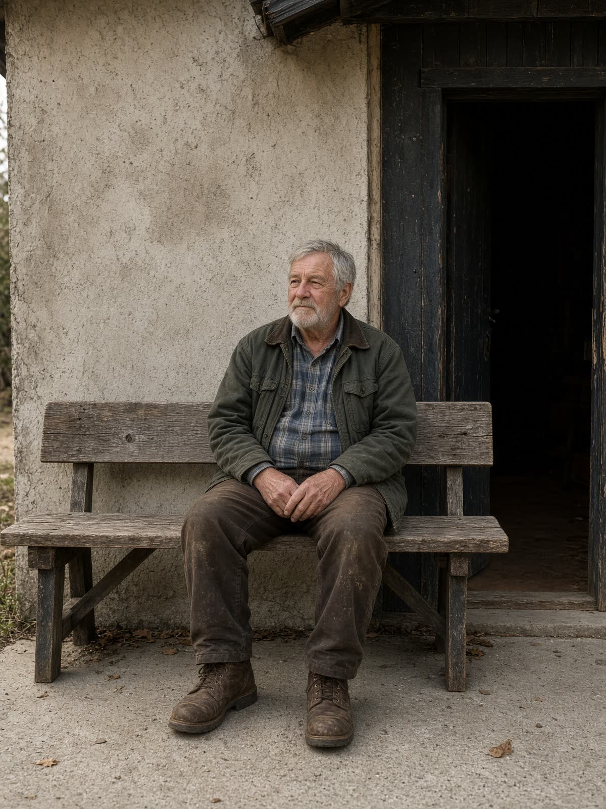 A man sitting on a bench outside.