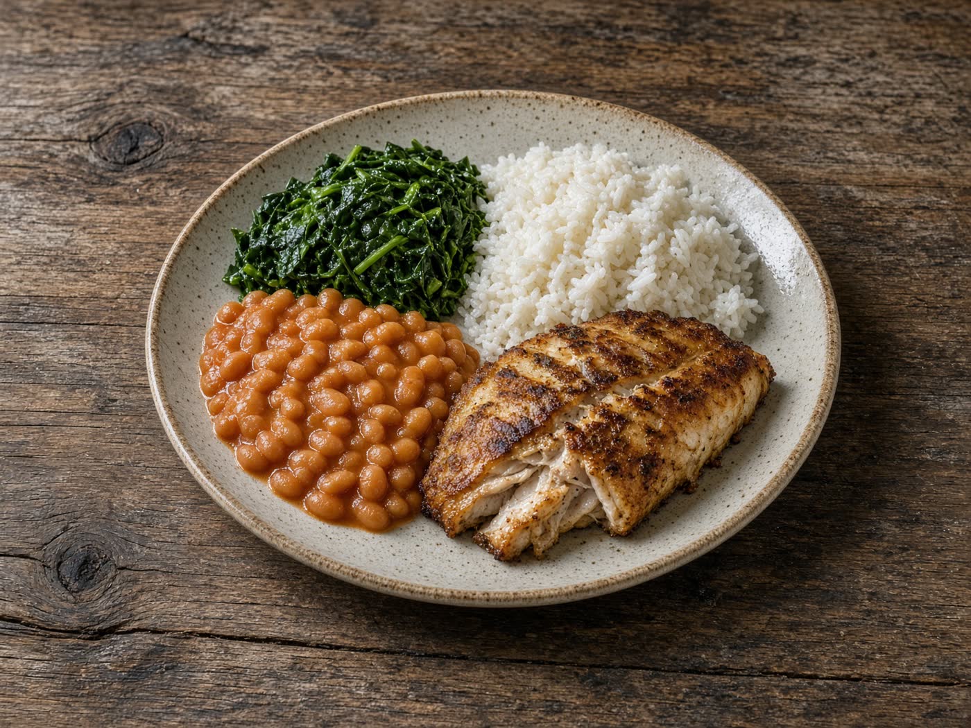 A full plate of food on a table.